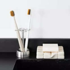MONTESSA brushed stainless steel toothbrush holder with 4-slot clover design