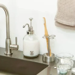 MONTESSA brushed stainless steel toothbrush holder with 4-slot clover design