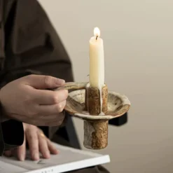 Montessa handmade wabi sabi clay taper candle holder