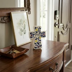 Hand-painted porcelain cross for the entryway