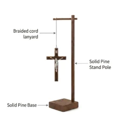 Standing Wood Crucifix with Pedestal Details.