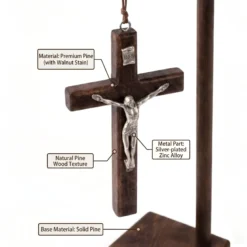 Standing Wood Crucifix with Pedestal details.