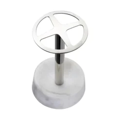 Modern 4-slot toothbrush holder with white marble base and stainless steel stand