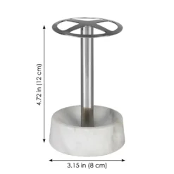 Modern 4-slot toothbrush holder with white marble base and stainless steel stand