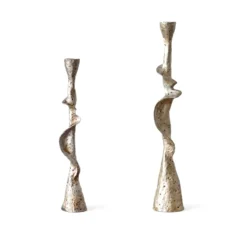 MONTESSA set of 2 twisted distressed resin candle holders 13.2 and 10.8 inches