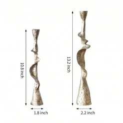 MONTESSA set of 2 twisted distressed resin candle holders 13.2 and 10.8 inches
